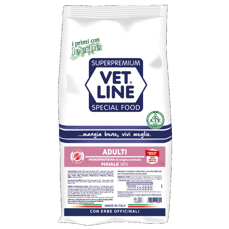 Vet Line Crocchette Cane Adulti - Maiale 3 Kg Vet Line Crocchette Cane Adulti - Maiale 3 Kg